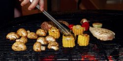 Vegetables and meat grilling